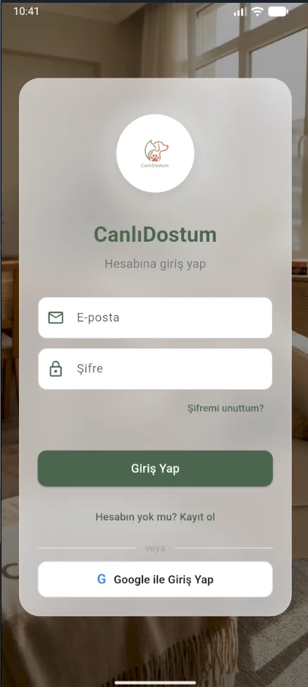 CanlıDostum giriş ekranı