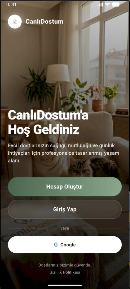 CanlıDostum karşılama ekranı